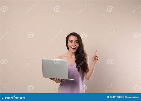 Excited Young Woman With Laptop On Background Stock Image Image Of