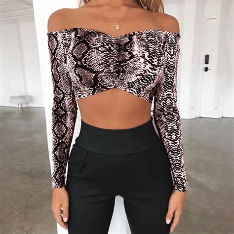 Sexy Club Snake Skin Print Silk Short Blouse Tank Tops Women Shirt Off