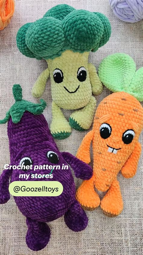 Crochet Vegetables Patterns Amigurumi Broccoli Eggplant Carrot Pdf