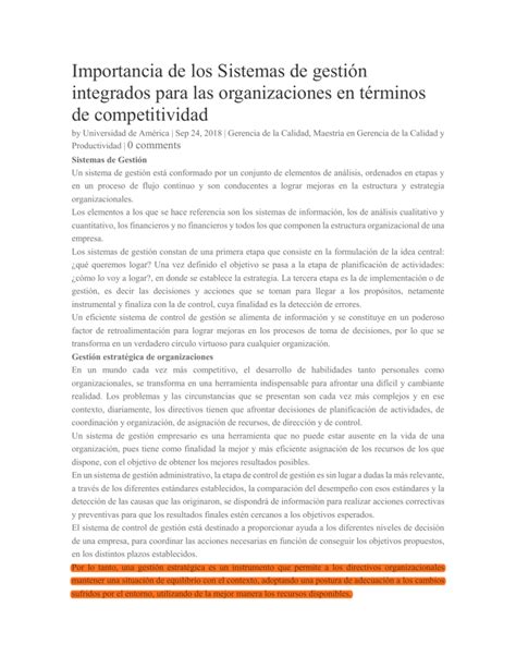 Importancia De Los Sistemas De Gestión Integrados