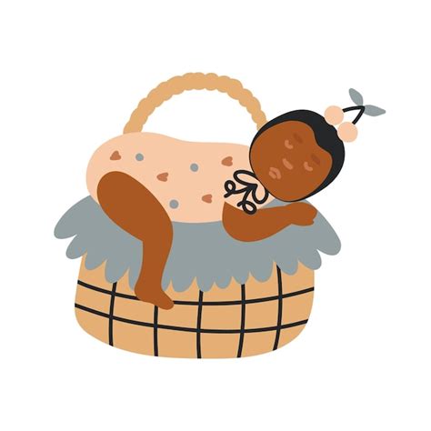 Premium Vector Portrait Sleeping Newborn Baby In Wicker Basket