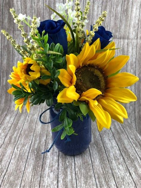 Artificial Navy And Sunflower Bridal Bouquet Navy And Sunflower Bridal Flowers Navy And