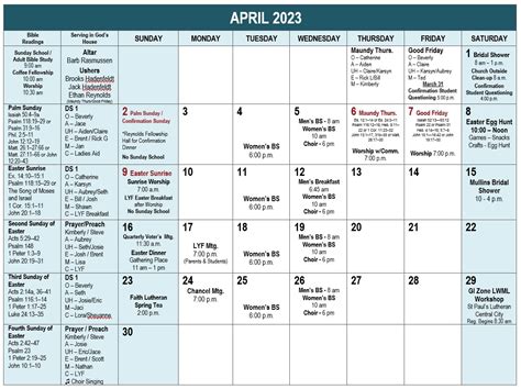 April 2023 Church Calendar Christ Lutheran Church LCMS