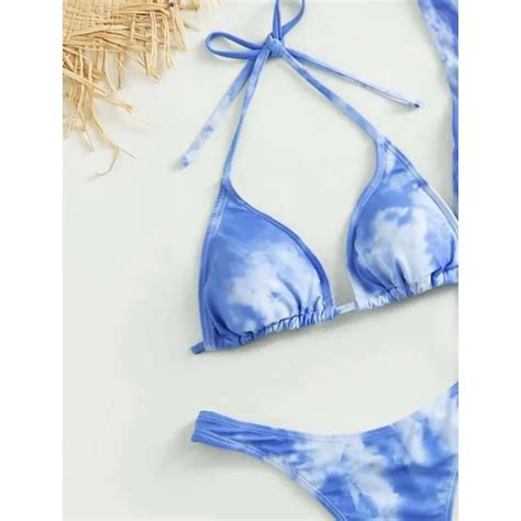 New Three Piece Bathing Suit Tie Dyed Bikini Set Sexy High Cut Swimwear