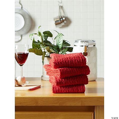 Solid Red Waffle Terry Dishtowel Set Of 4 Oriental Trading