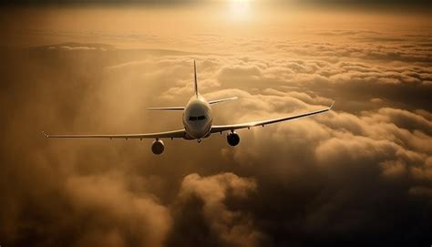 Premium Ai Image Sunset Flight Soaring Through The Clouds In A