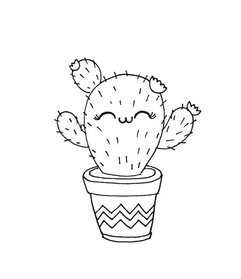 Dibujos de Pequeño y Lindo Cactus para Colorear para Colorear Pintar e