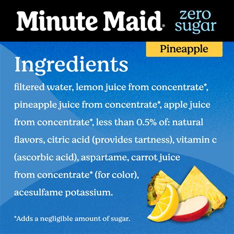 Minute Maid Zero Sugar Pineapple Flavored Drink Low Calorie Excellent Source Of Vitamin C 52