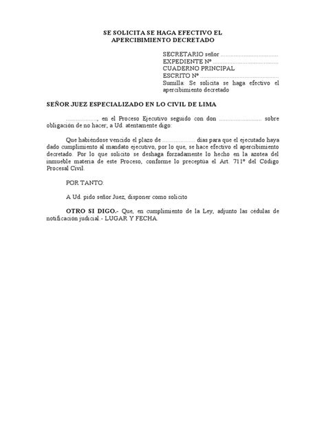 Escrito Solicita Se Haga Efectivo El Apercibimiento Decretado Pdf