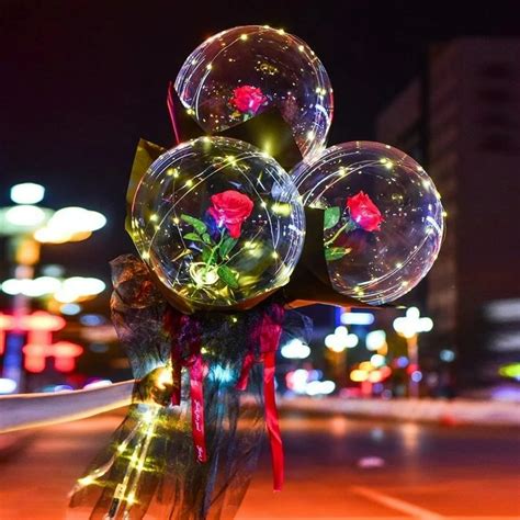 Led Rose Balloons, Transparent LED Light Up Balloons, Helium Glow Bubble Balloons with String ...