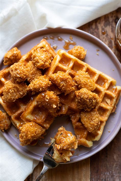 Crispy Baked Chicken And Waffles With Sriracha Honey Modern Crumb