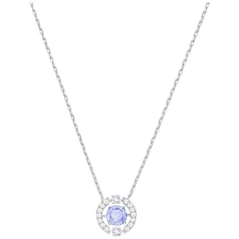 Swarovski Sparkling Dance Blue Crystal Round Pendant Necklace In Rhodium