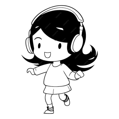 Premium Vector Girl Listening To Music With Headphones In Cartoon Style