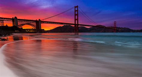 Golden Gate Bridge El Cielo Las Nubes La Puesta Del Sol Las