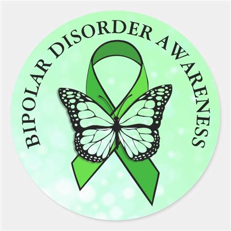 Bipolar Disorder Awareness Butterfly Ribbon Classic Round Sticker ...