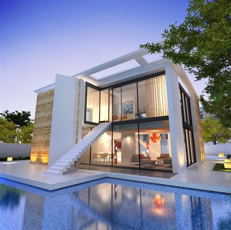 Renderização 3d de uma villa moderna Foto Premium