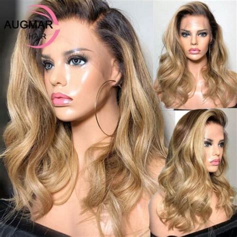 13x6 Brown Ombre Honey Blonde Human Hair Wig Body Wave HD 360 Lace