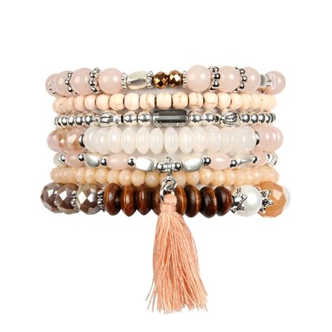 Riah Fashion Bohemian Bead Multi Layer Versatile Statement Bracelets