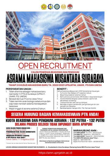 Open Recruitment Calon Penerima Beasiswa Dan Penghuni Asrama Mahasiswa