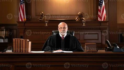 Judge sitting at his desk in the courtroom. Law and justice concept. AI ...