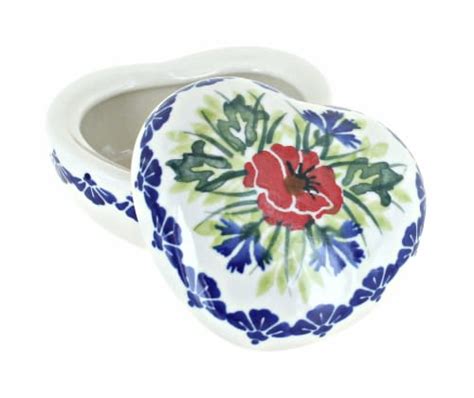 Blue Rose Polish Pottery Cherry Red Bouquet Heart Box 1 Marianos