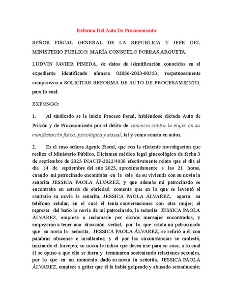 Reforma Del Auto De Procesamiento Cambio De Delito 2 Reforma Del Auto