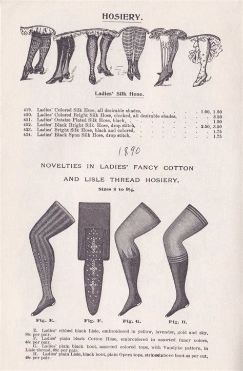 1890 Hosiery Styles Listed In A Clothing Catalog Victorian Fashion