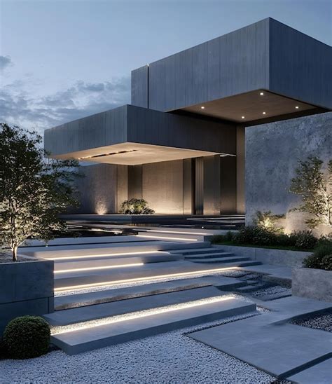 modern minimalist concrete house exterior design  steps