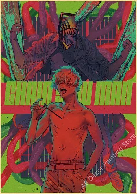 Buy Three Get Four Anime Chainsaw Man Poster Retro Kraft Paper Prints