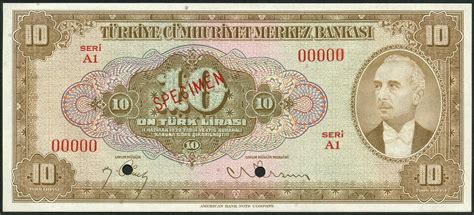 Central Bank Of Turkey Specimen Lirasi Nd Serial Nu