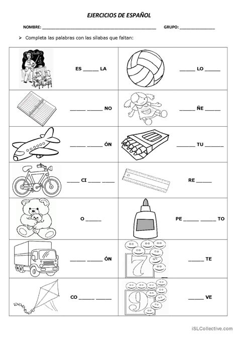 Completar Las S Labas De Las Palabra Espa Ol Ele Hojas De Trabajo Pdf