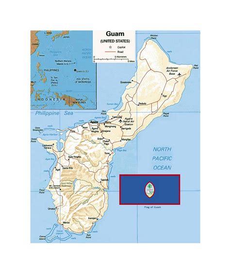 Detailed Political Map Of Guam With Relief Roads Cities Airports And