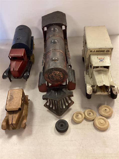 Lot - Lot Of Pressed Steel Metal Toy Trucks and Train Engine