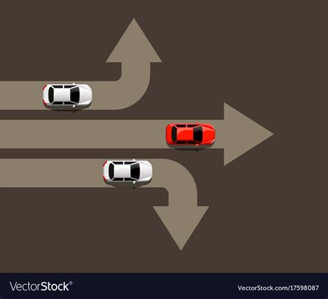 Car Moving In Different Directions Leader Concept Vector Image