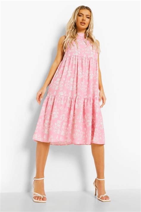 Floral Tiered Midi Smock Dress Boohoo Nz