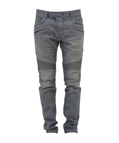 Balmain Mens Grey Cotton Jeans