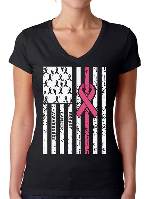 Breast Cancer Ribbon Tshirt For Women Cancer Awareness Month October Usa Flag Tee