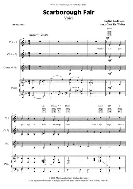 Scarborough Fair Arr Gert Th Walter By English Traditional Sheet Music For Vocal Solo At