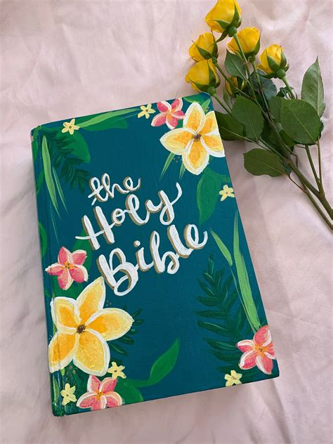 Hand Painted Bible Tropical Flowers Hand Painted Bible Hand Painted Plant Pattern