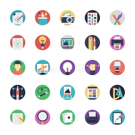 Flat Icon Set of Art and Design Stock Illustration - Illustration of ...