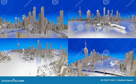 Set Three Dimensional Landscape Of The Modern City The Huge Layout Of