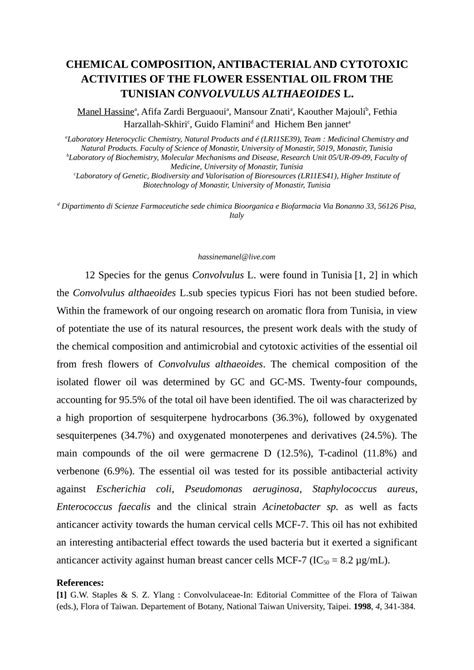 Pdf Chemical Composition Antibacterial And Cytotoxic Activities Of