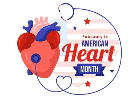 February Is American Heart Month Vector Illustration With Usa Flag And