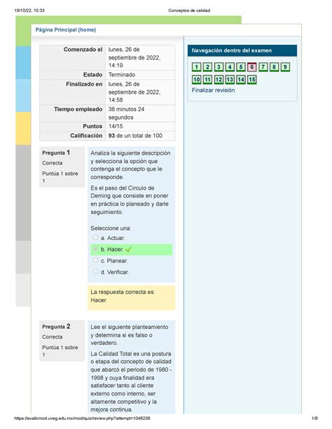 Examen Conceptos De Calidad P Gina Principal Home Pregunta