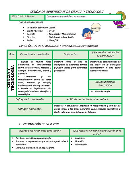 5° Y 6° Martes 23 Sesion Conocemos La Atmosfera Y Sus Capasgnbcg SesiÓn De Aprendizaje De