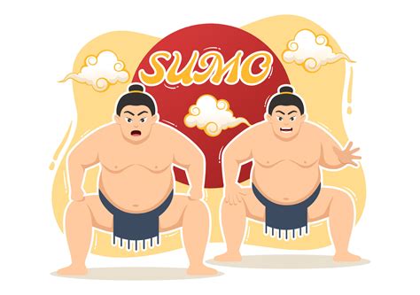 Sumo Wrestler Illustration With Fighting Japanese Traditional Martial