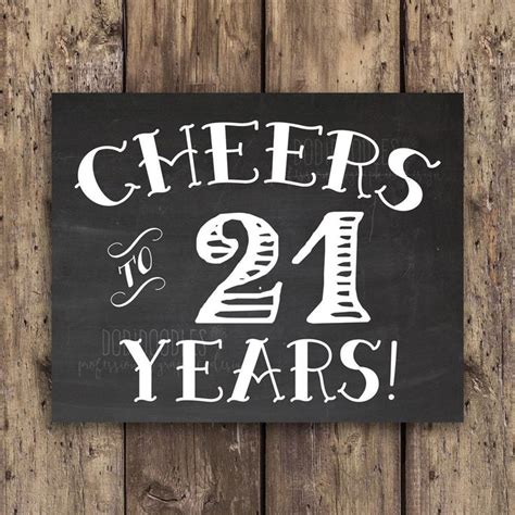 Cheers To 21 Years 21st Birthday Chalkboard Anniversary Sign