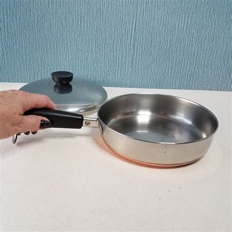 Vintage Revere Ware Copper Bottom 7 Inch Skillet With Lid Process Patent 1 Quart Combination