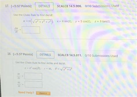 Solved Use The Chain Rule To Find Dw Dt Chegg