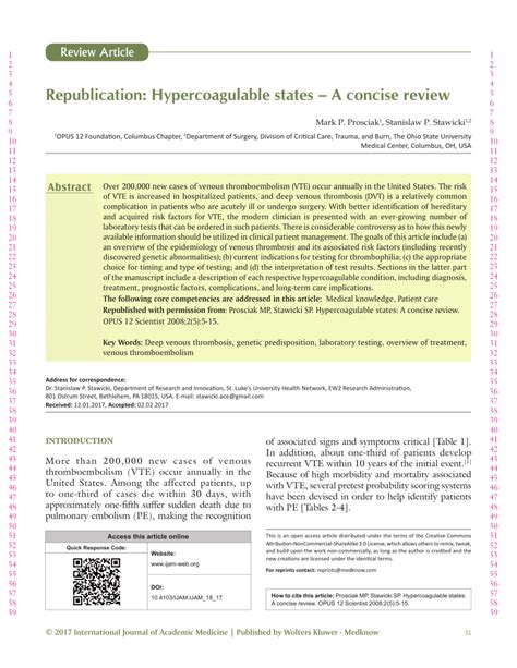 Pdf Review Hypercoagulable States A Concise Review